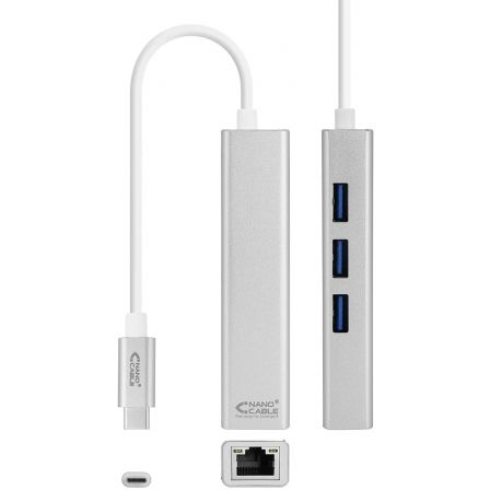 Nanocable Conversor USB-C a Ethernet Gigabit + 3xUSB 3.0, Plata, 15 cm Nanocable Conversor USB-C a Ethernet Gigabit + 3xUSB 3.0, Plata, 15 cm